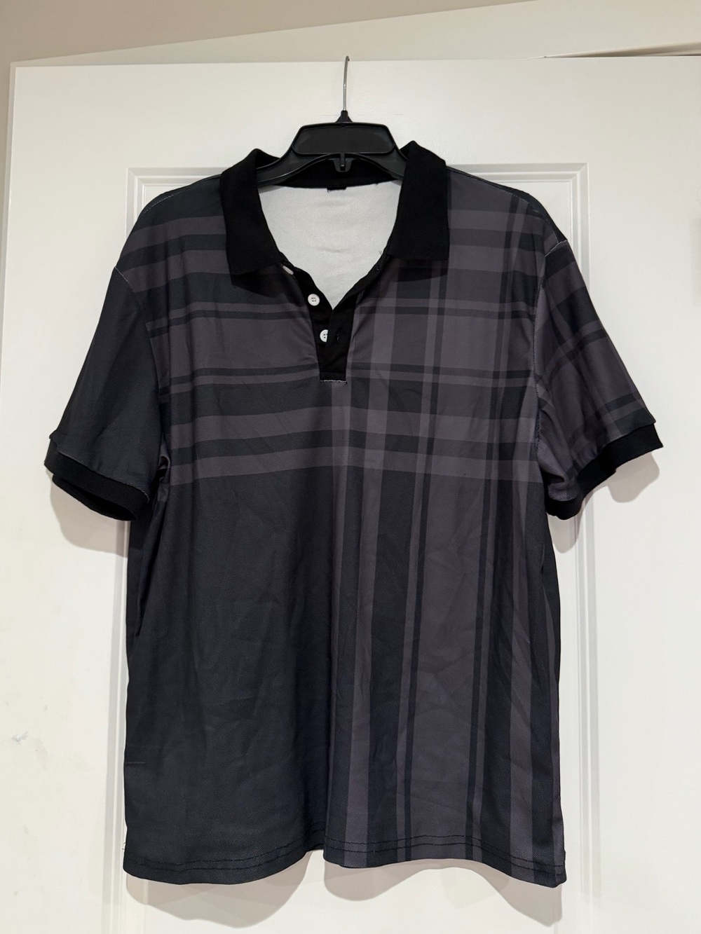 SHEIN Black Plaid Short-Sleeve Polo